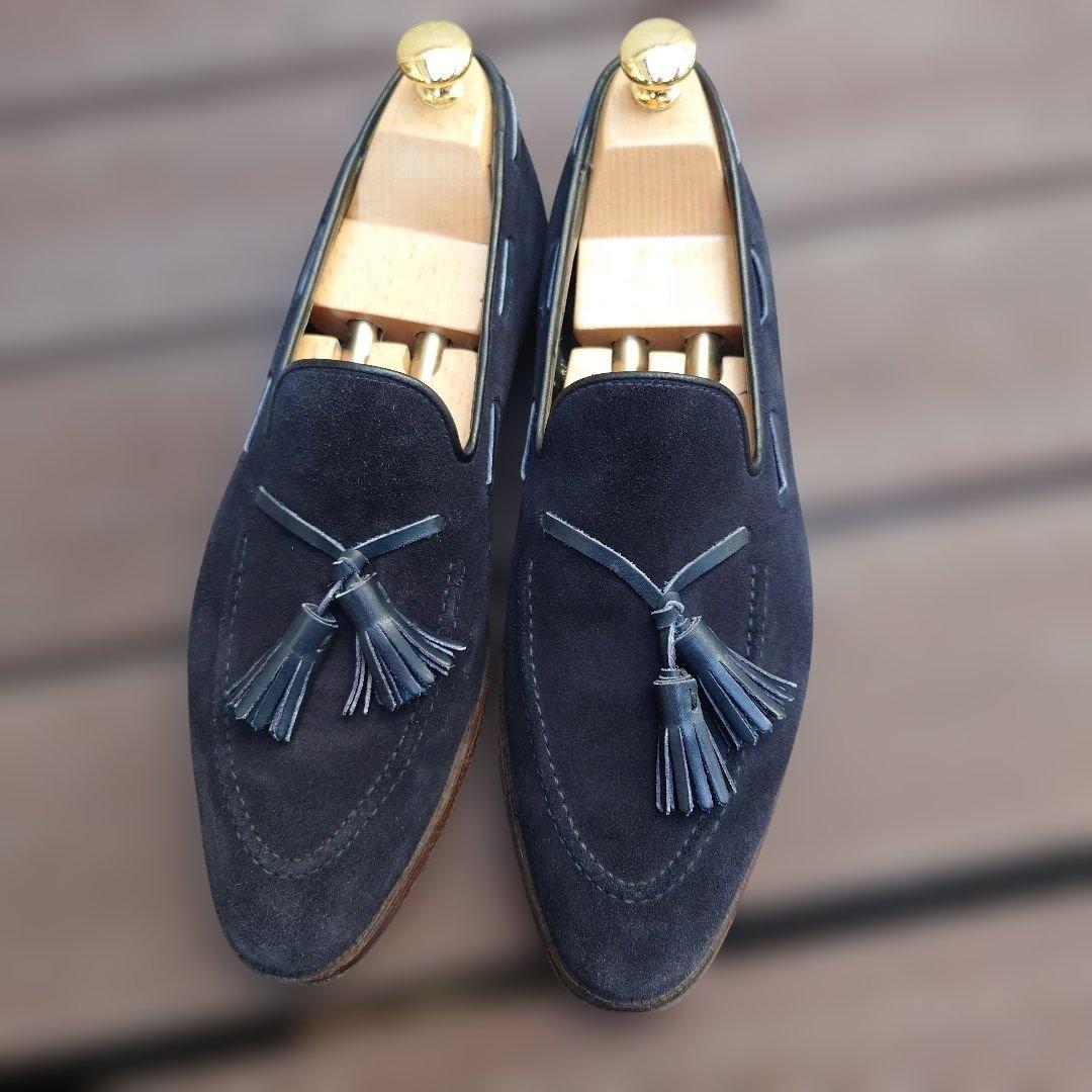 クロケット＆ジョーンズ　ネイビー スエード タッセルローファー　オールデン