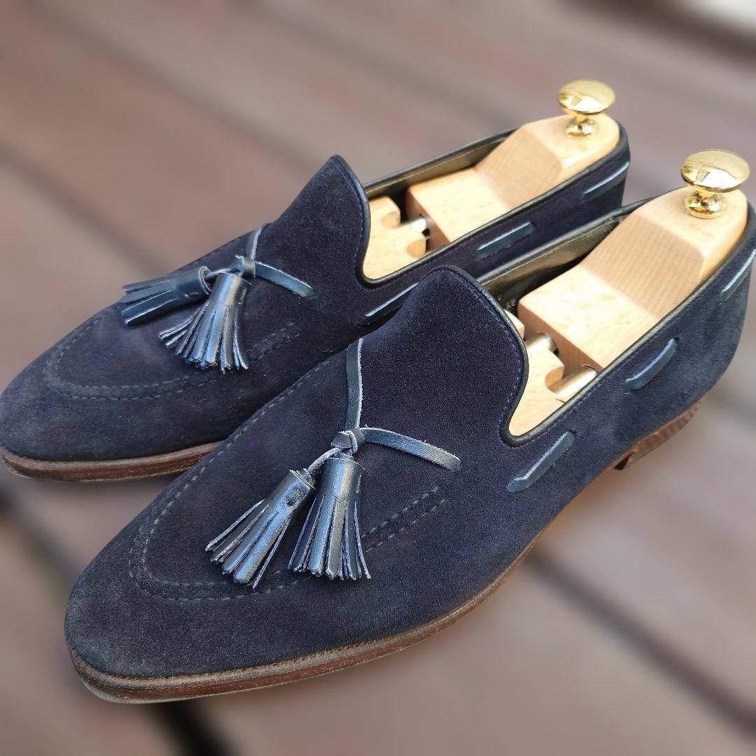 クロケット＆ジョーンズ　ネイビー スエード タッセルローファー　オールデン