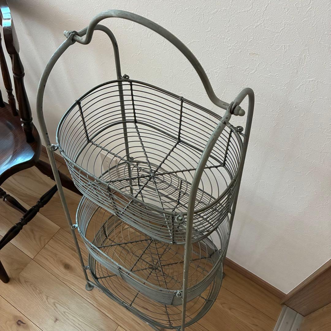 店舗什器　３段　カゴ　ラック　 アンティーク