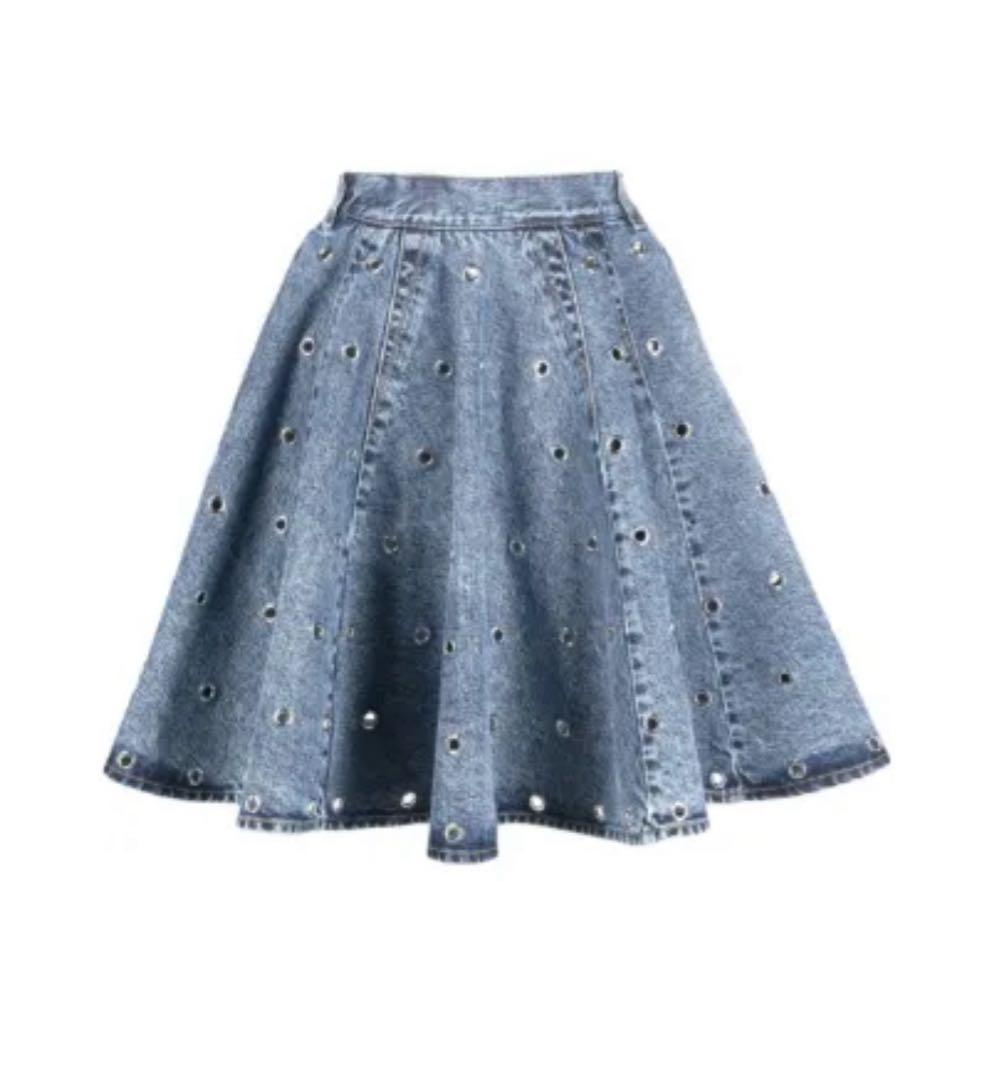 ゆ*ん様 セールAlaia アライア20万超デニム アイレット フレアスカート