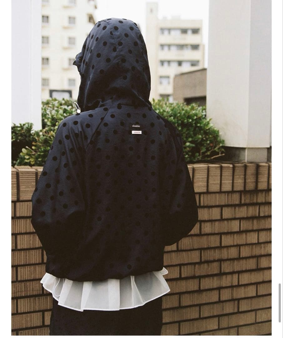 oheshio ドット フリル フード ウィンドブレーカー ジャンパー