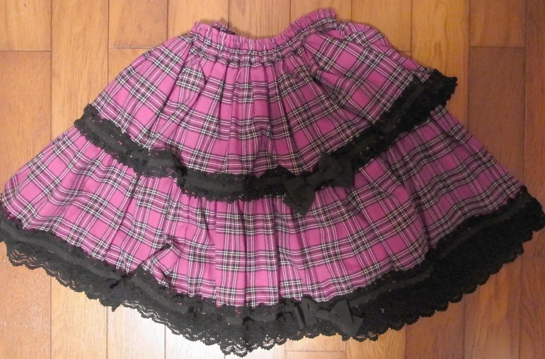 チェックフリルスカートピンク×黒レース　ベイビーザスターズシャインブライト