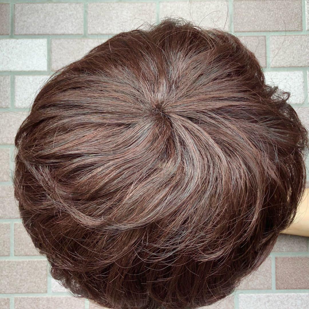 人毛100% フルウィッグ 医療ウィッグ ショートカール ダークブラウン