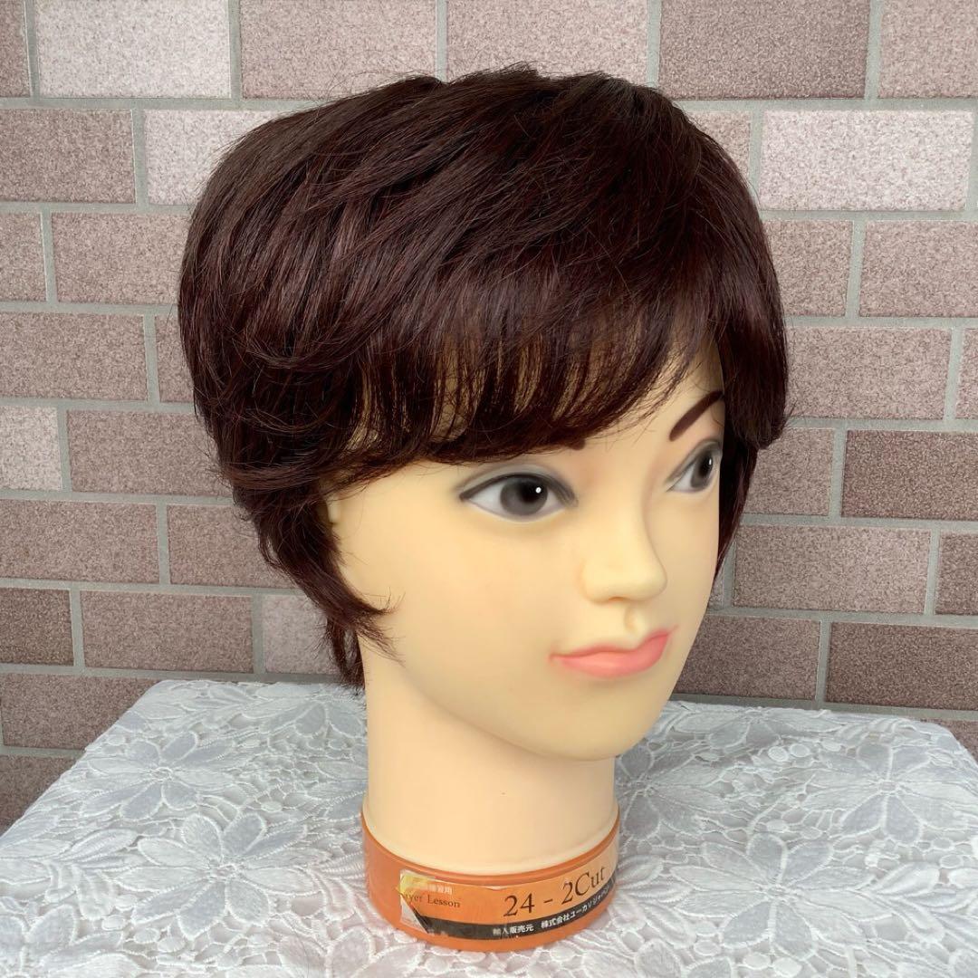 人毛100% フルウィッグ 医療ウィッグ ショートカール ダークブラウン