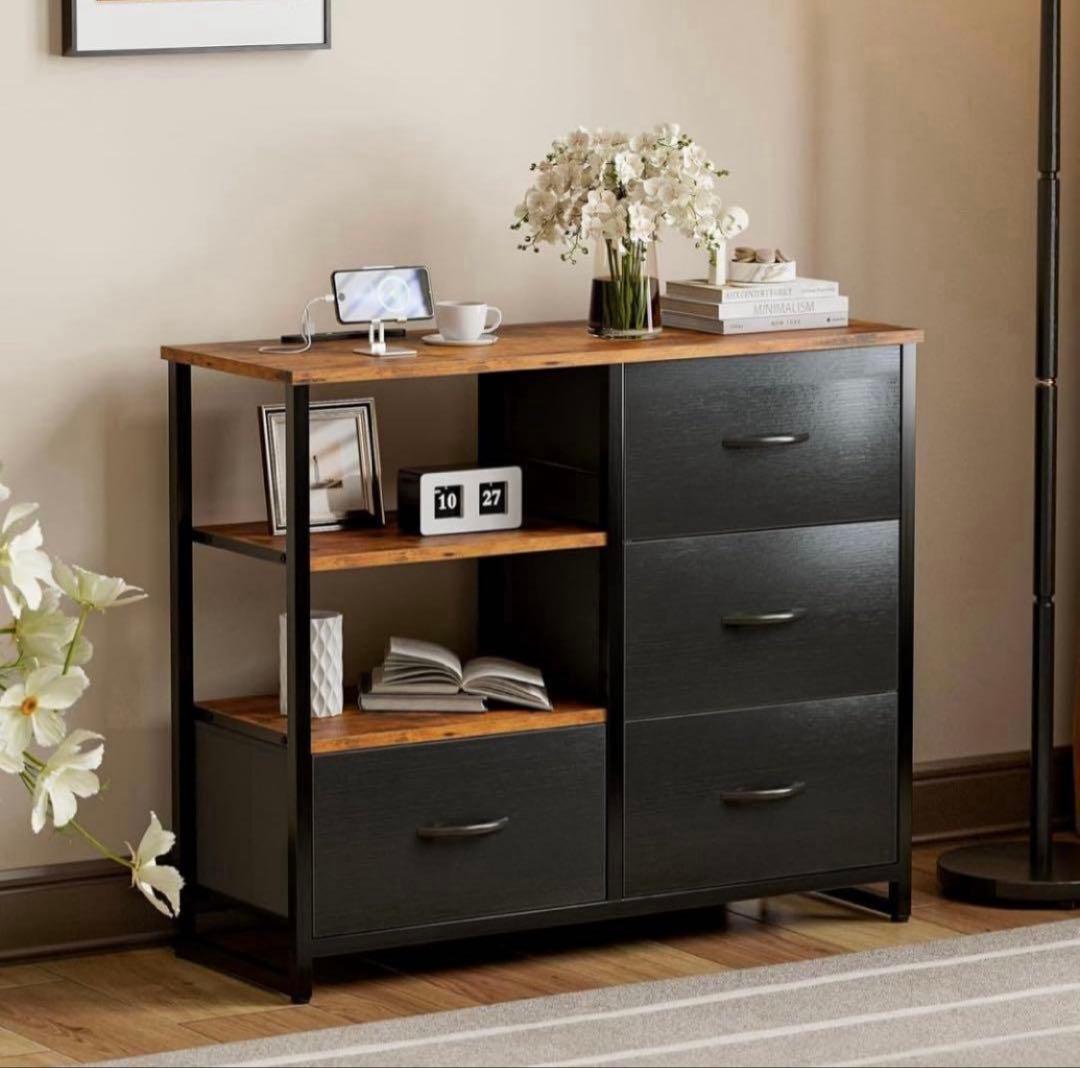 チェスト収納 棚付き　リビング収納チェスト　USBポート付き　一人暮らし