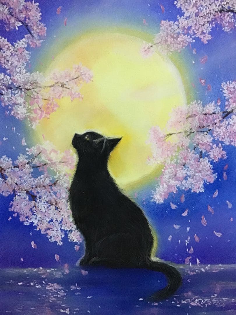 moon wolf ハンドメイドパステル画　絵画アート原画