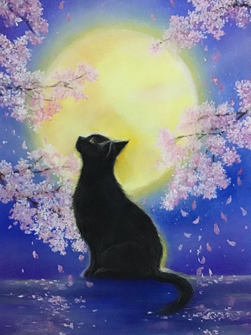 moon wolf ハンドメイドパステル画　絵画アート原画