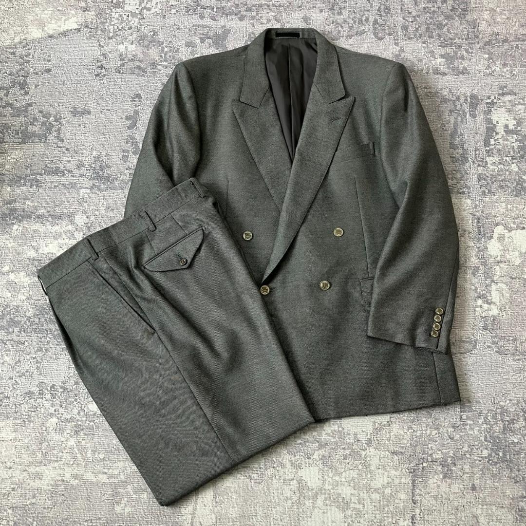 【超希少XL】バーバリーロンドン スーツ セットアップ ダブル 銀ボタン グレー