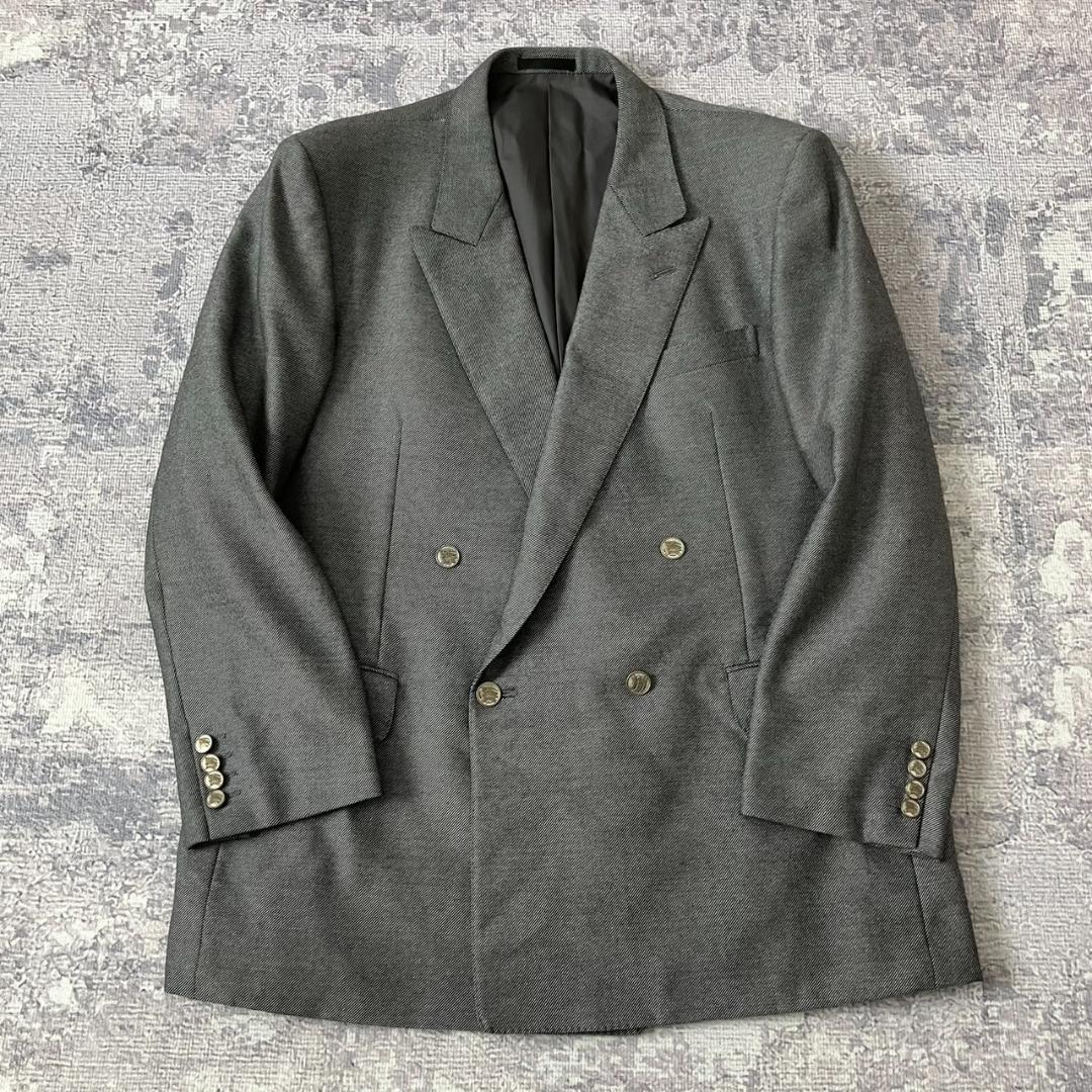 【超希少XL】バーバリーロンドン スーツ セットアップ ダブル 銀ボタン グレー