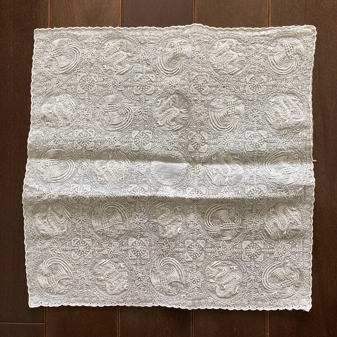 未使用　スワトウ　ハンカチ　龍　鳳凰　汕頭　刺繍　SWATOW