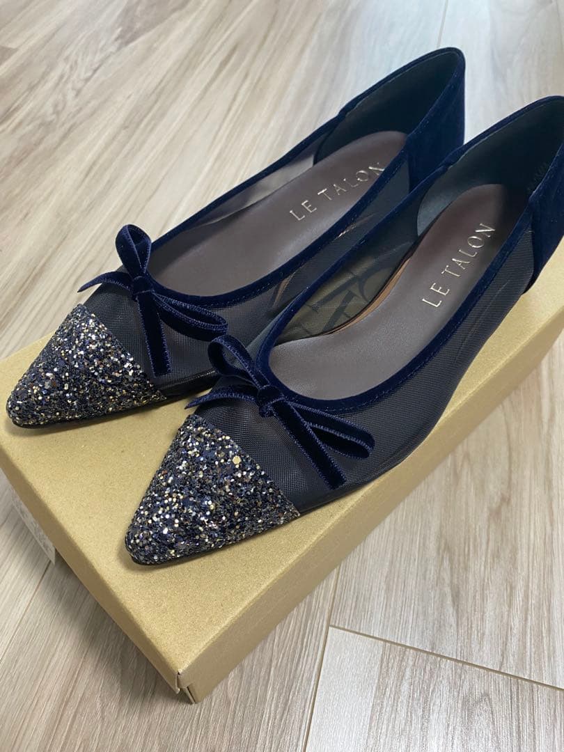 【Hanan】【新品】LE TALON ネイビー ビジュー フラット