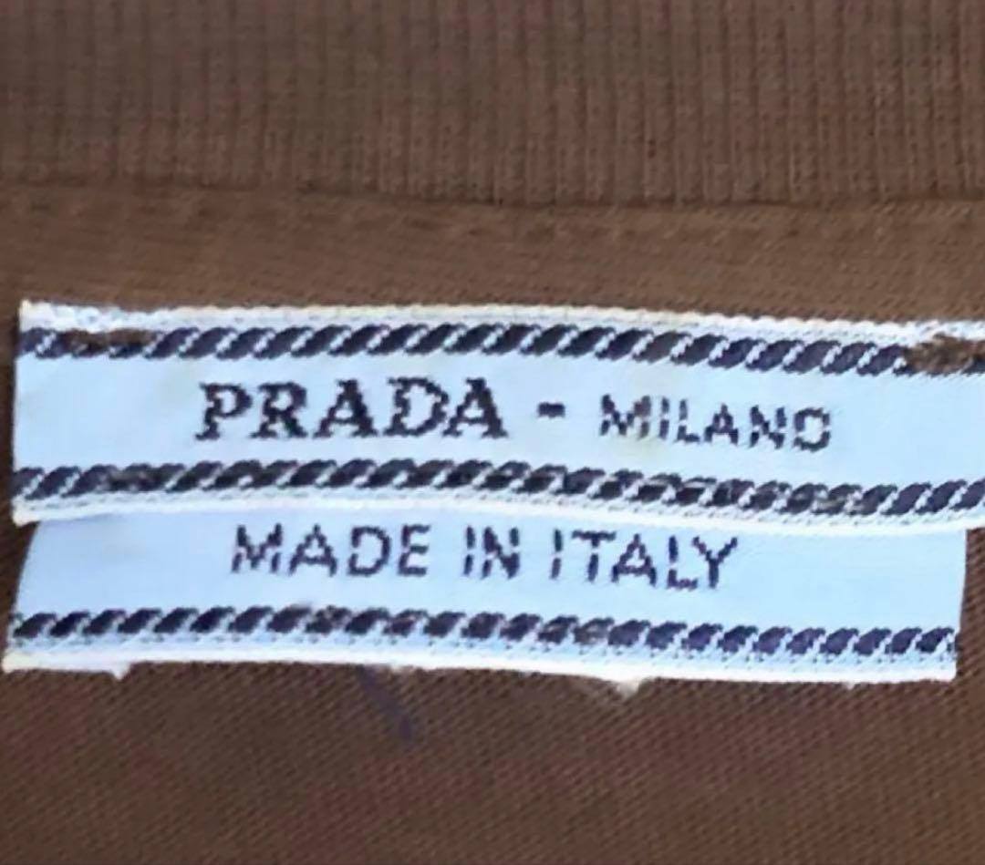 u*3様 【年内お値下げ中】PRADA ロングTシャツ ビーズ ロゴ ブラウン