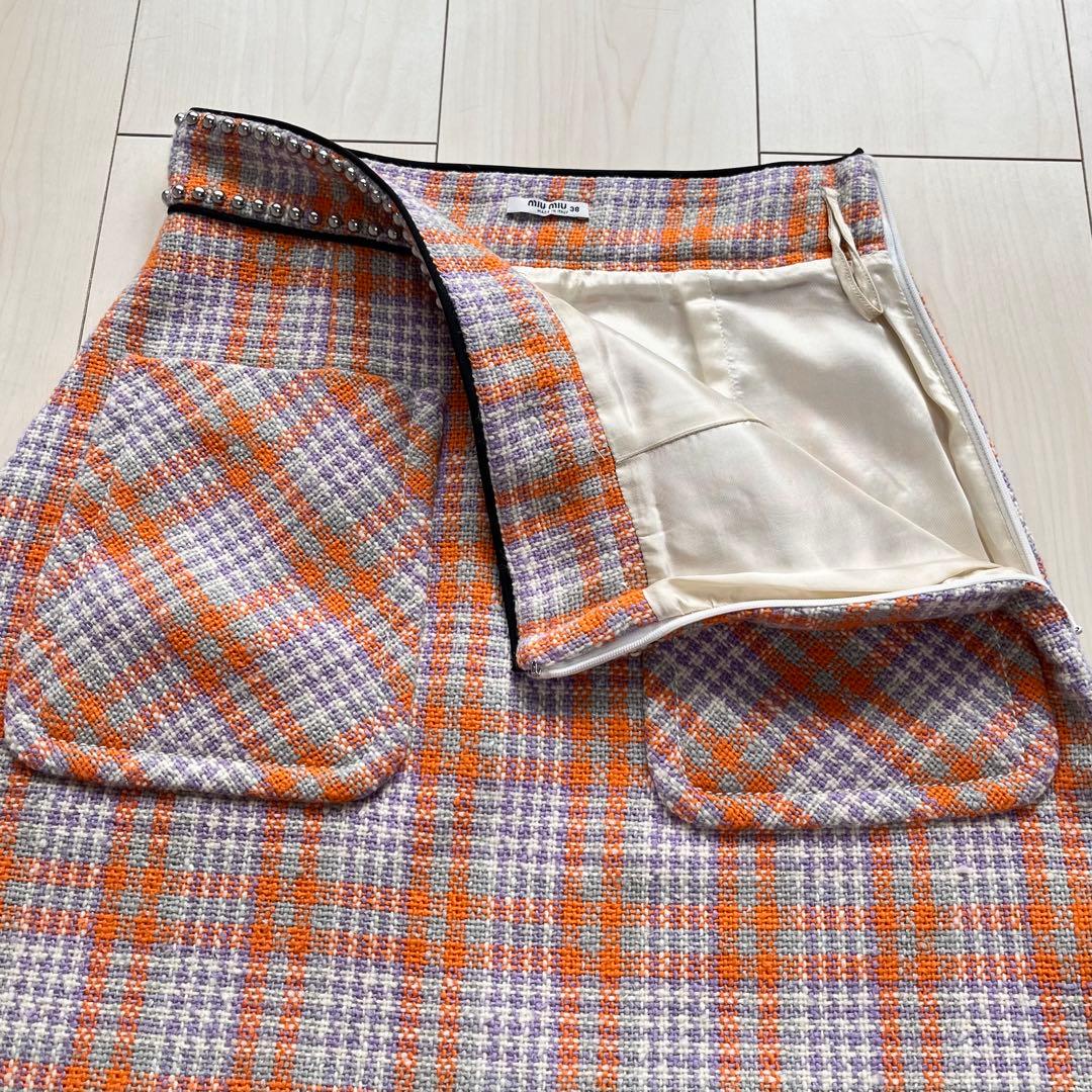 miu miu ミュウミュウ ツイード スタッズ ミニスカート 38