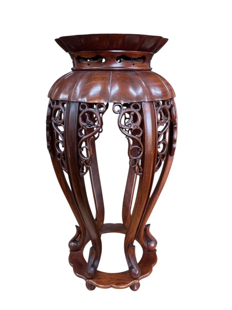 希少品　華道具　唐木　紫檀　ぶどう透かし彫り　飾り台　花台　香炉台　猫脚　盆栽台