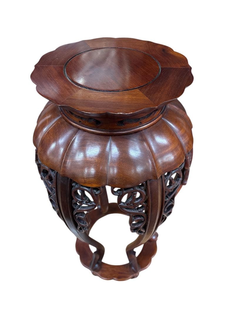 希少品　華道具　唐木　紫檀　ぶどう透かし彫り　飾り台　花台　香炉台　猫脚　盆栽台