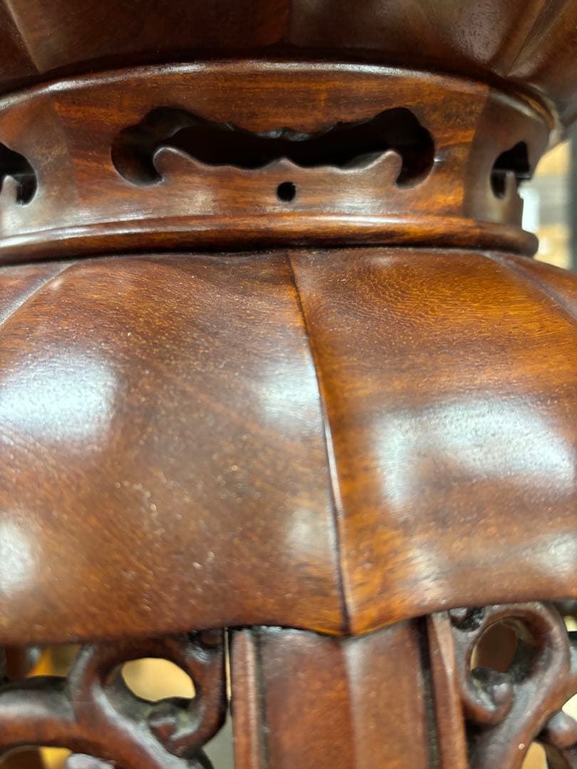 希少品　華道具　唐木　紫檀　ぶどう透かし彫り　飾り台　花台　香炉台　猫脚　盆栽台