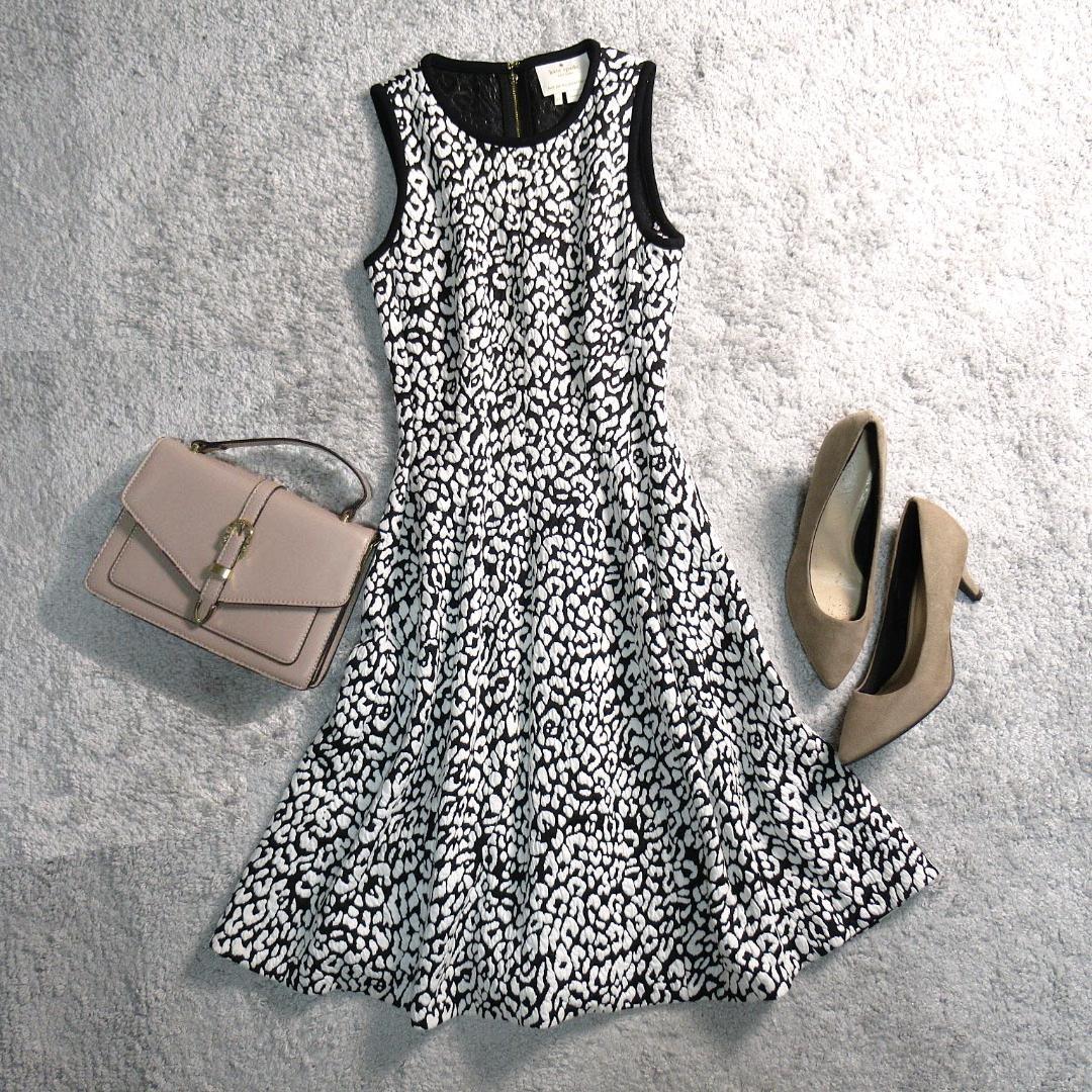 ケイトスペード ヒョウ柄 ジャガード フレア ワンピース XS