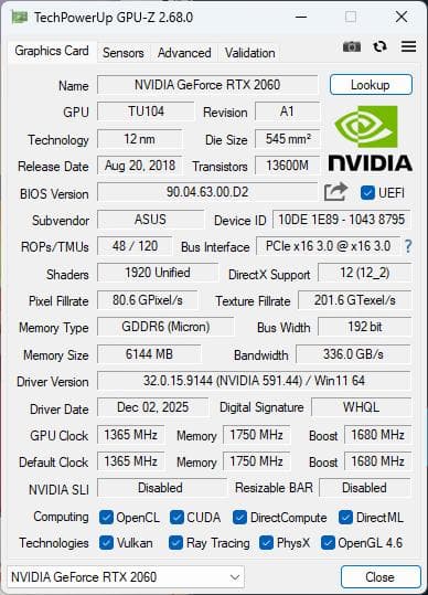 GeForce RTX 2060 6GB 動作確認済み