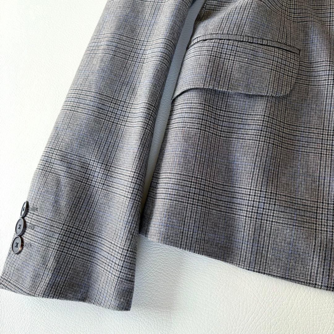 ■美品Drawerグレンチェックテーラードジャケットコットンシルクグレー系