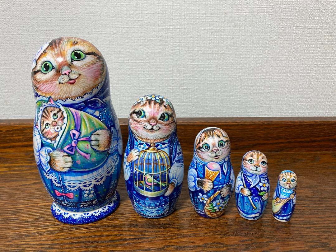 年末感謝セール♪ロシア雑貨☆ネコマトリョーシカ5P『グジェリの猫一家』ミラ最新作