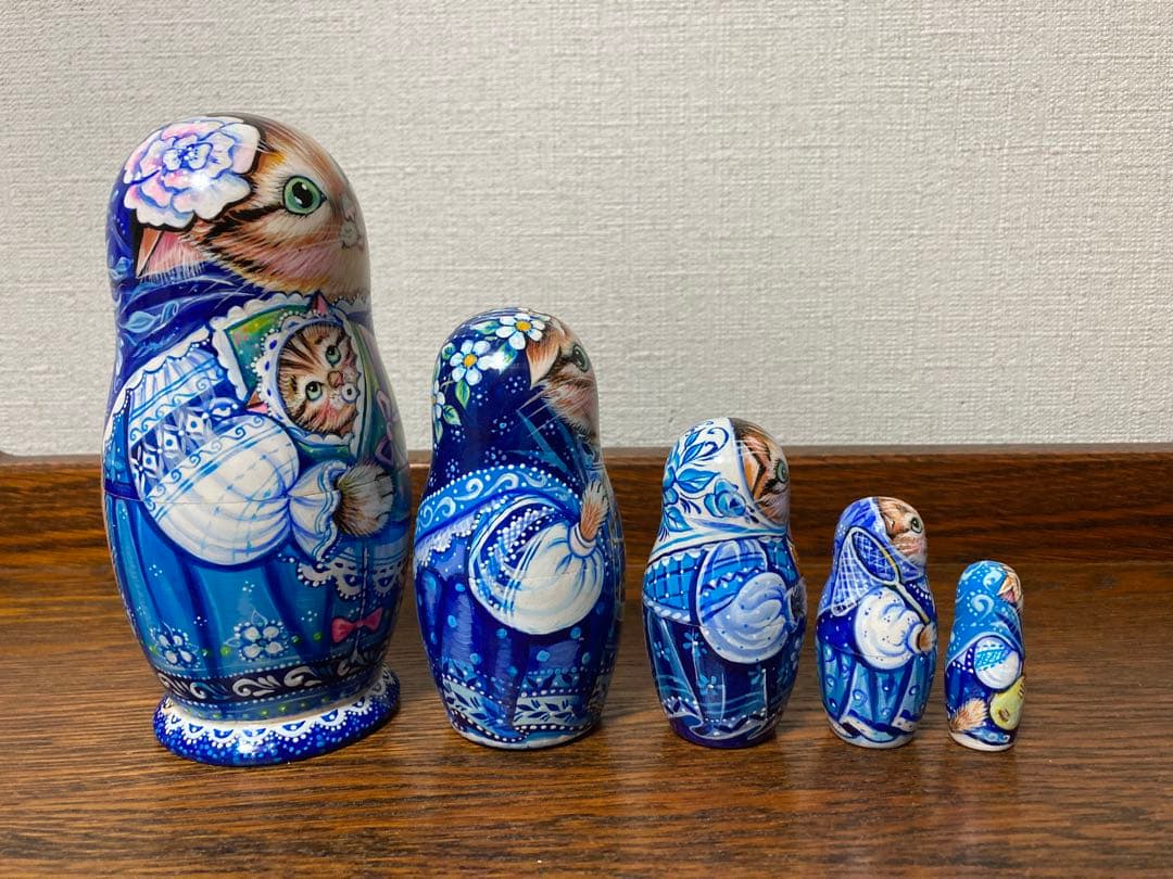 年末感謝セール♪ロシア雑貨☆ネコマトリョーシカ5P『グジェリの猫一家』ミラ最新作