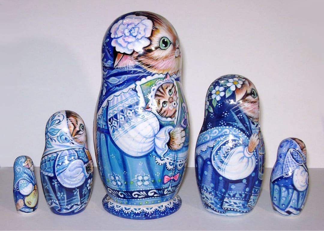 年末感謝セール♪ロシア雑貨☆ネコマトリョーシカ5P『グジェリの猫一家』ミラ最新作