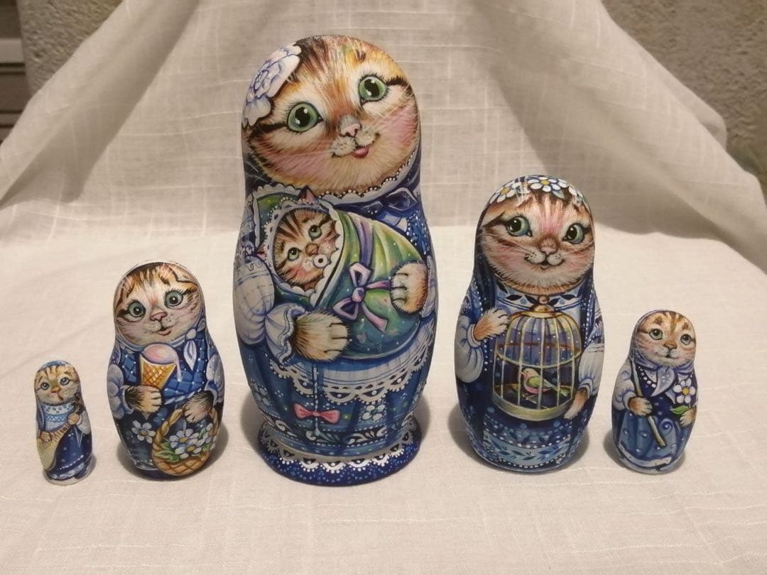 年末感謝セール♪ロシア雑貨☆ネコマトリョーシカ5P『グジェリの猫一家』ミラ最新作