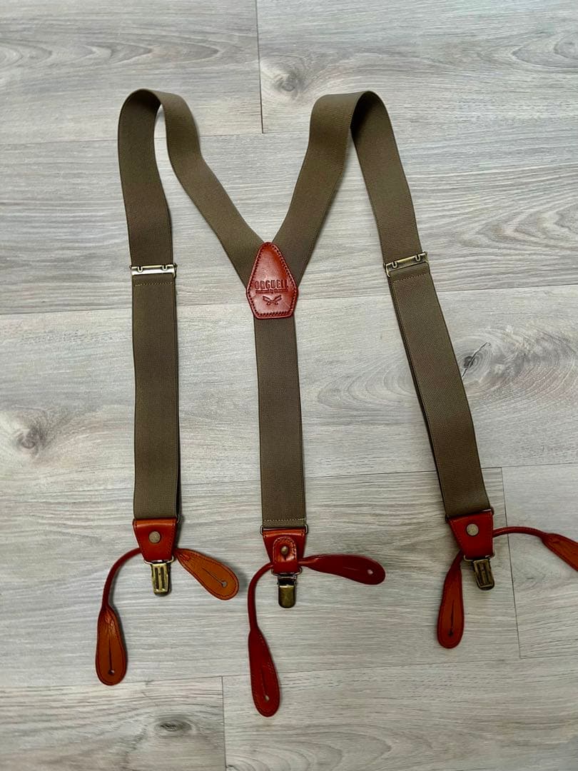 オルグイユ　カーキ Y字型サスペンダー
