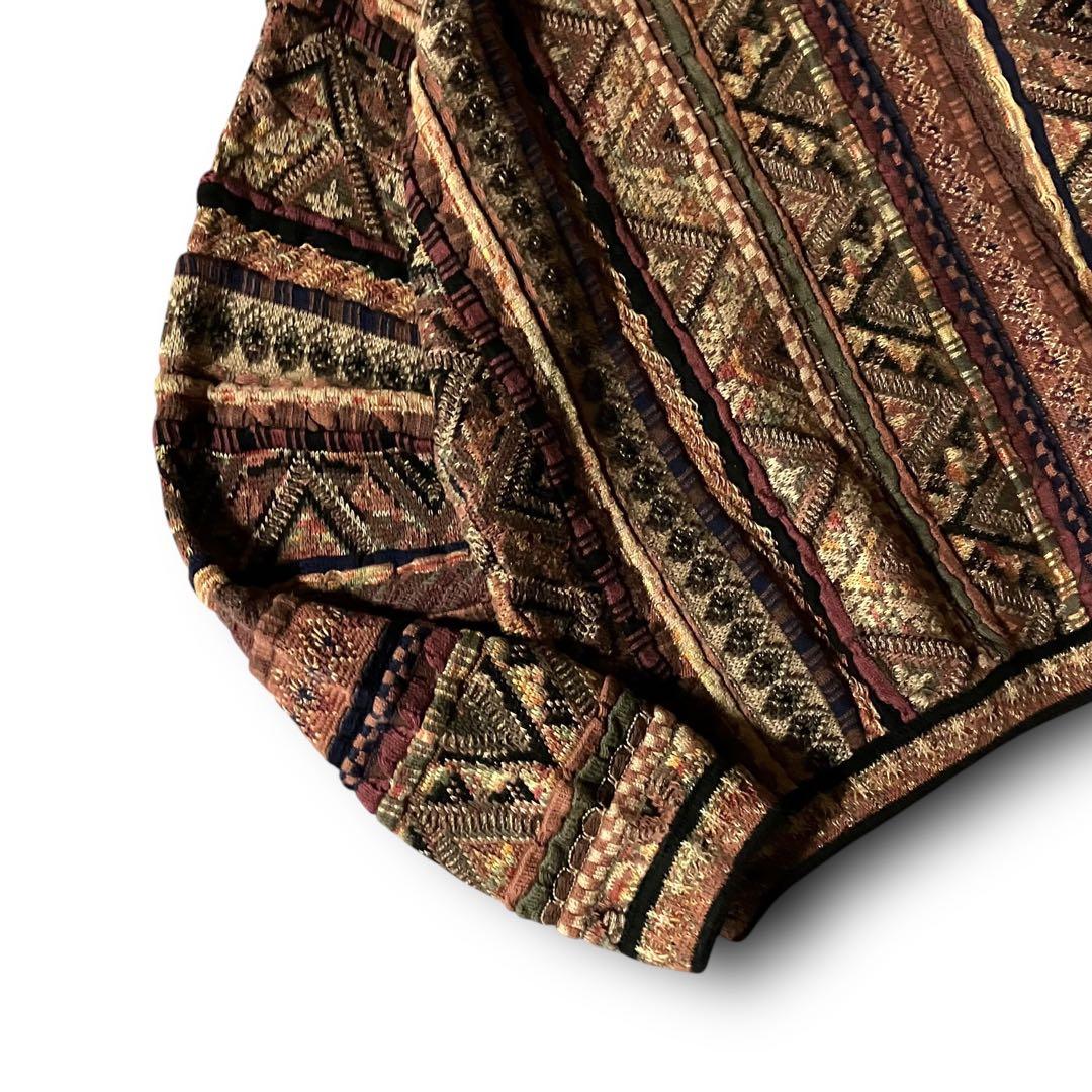 90s TUNDRAツンドラ幾何学模様3Dニット希少クージー調CBOYブラウンM