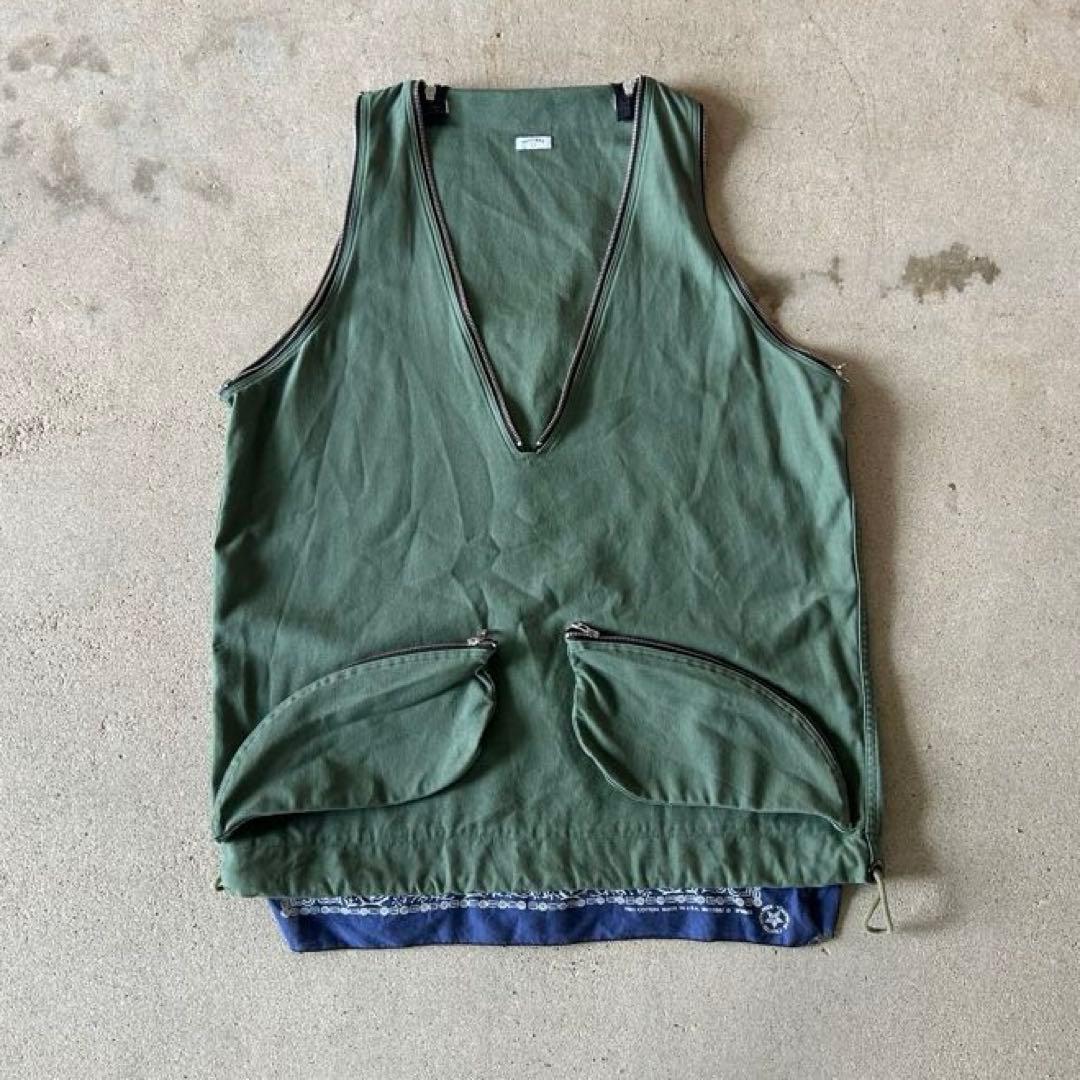 OLDPARK オリーブグリーン Vネックベスト　ランドリーベスト