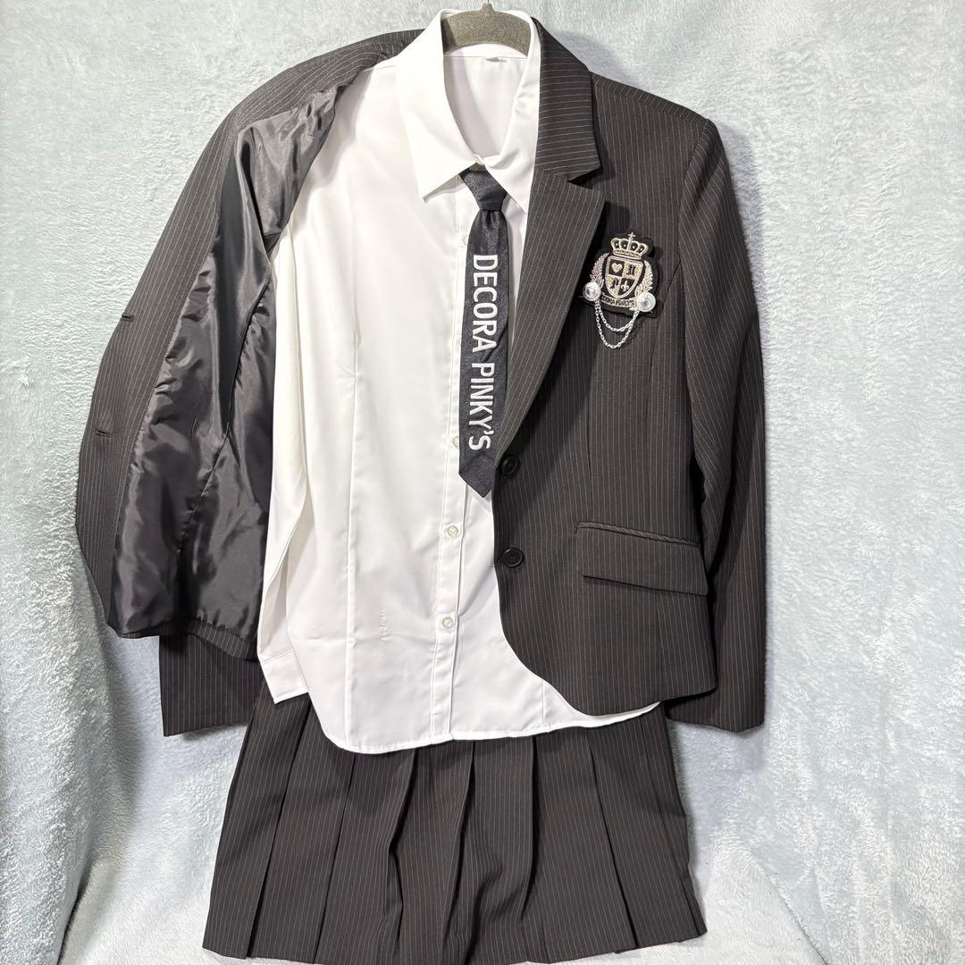 極美品✨デコラピンキーズ　卒服　170A 女の子　黒 ストライプ　５点セット