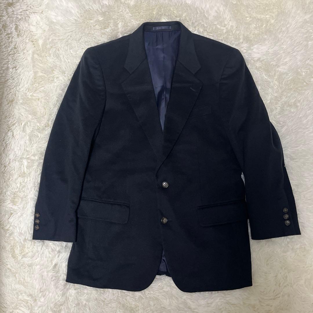 【極上】カシミヤ100% イタリア生地 テーラードジャケット ネイビー L〜XL