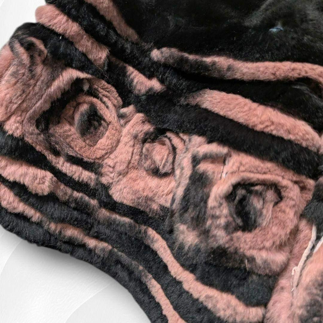 【希少】ミンク襟 × レッキスラビット 薔薇柄 リアルファーコート ピンク