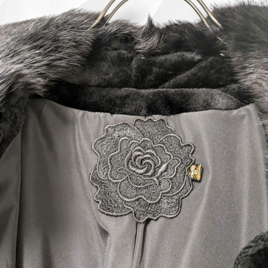 【希少】ミンク襟 × レッキスラビット 薔薇柄 リアルファーコート ピンク