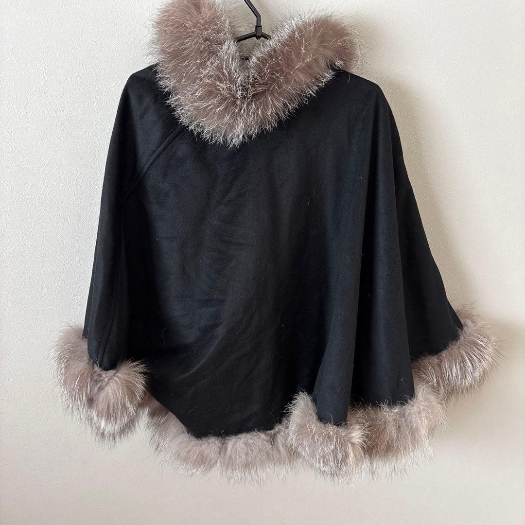 SAGA FURS カシミヤ　ポンチョ　コート　ラビットファー　毛皮　2ホック