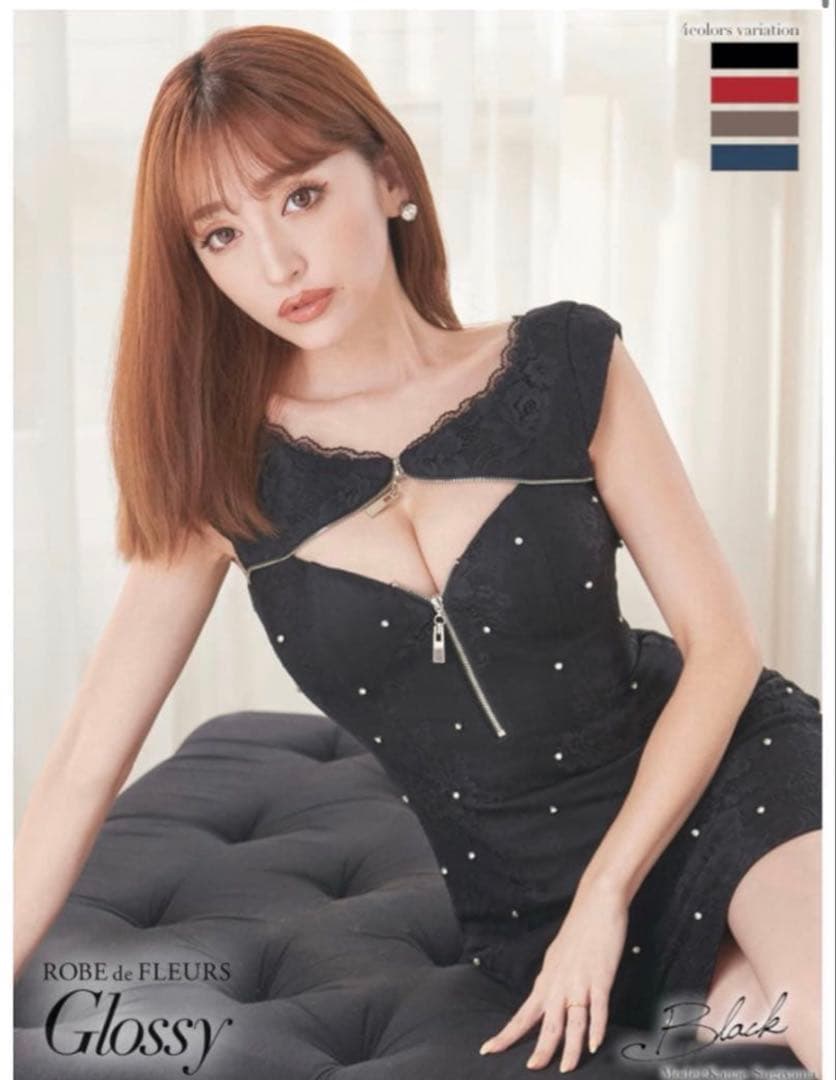 Robe de Fleurs Glossy ブラックナイトドレス Sサイズ