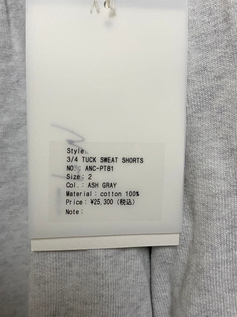 ANCELLM 3/4 TUCK SWEAT SHORTS グレー