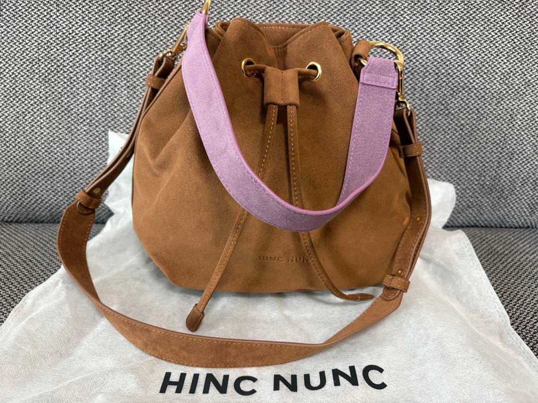 1回使用★HINC NUNC バケットバッグ　ブラウン&パープル　スエード