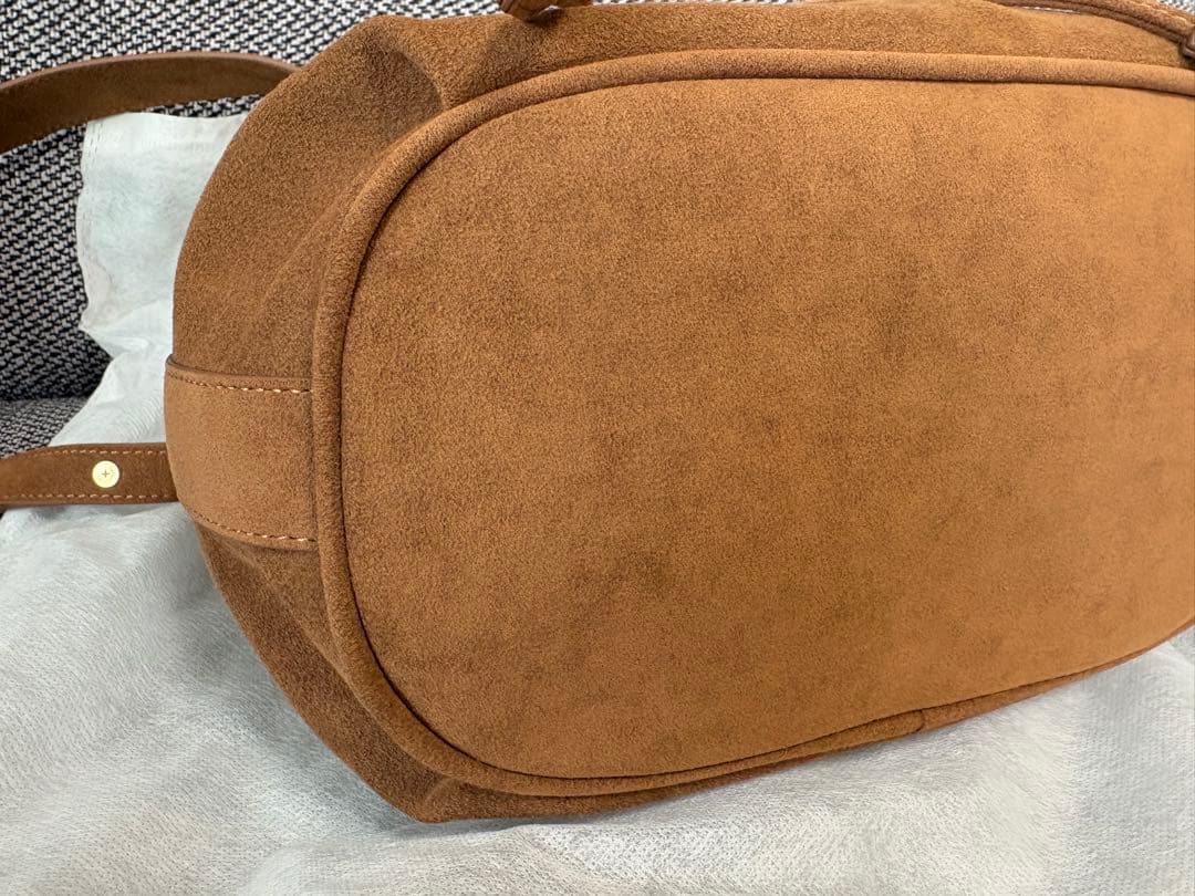 1回使用★HINC NUNC バケットバッグ　ブラウン&パープル　スエード