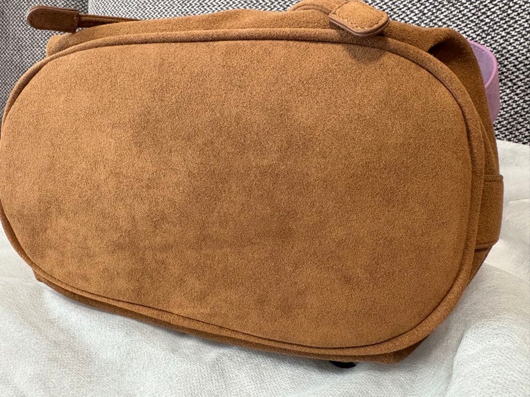 1回使用★HINC NUNC バケットバッグ　ブラウン&パープル　スエード