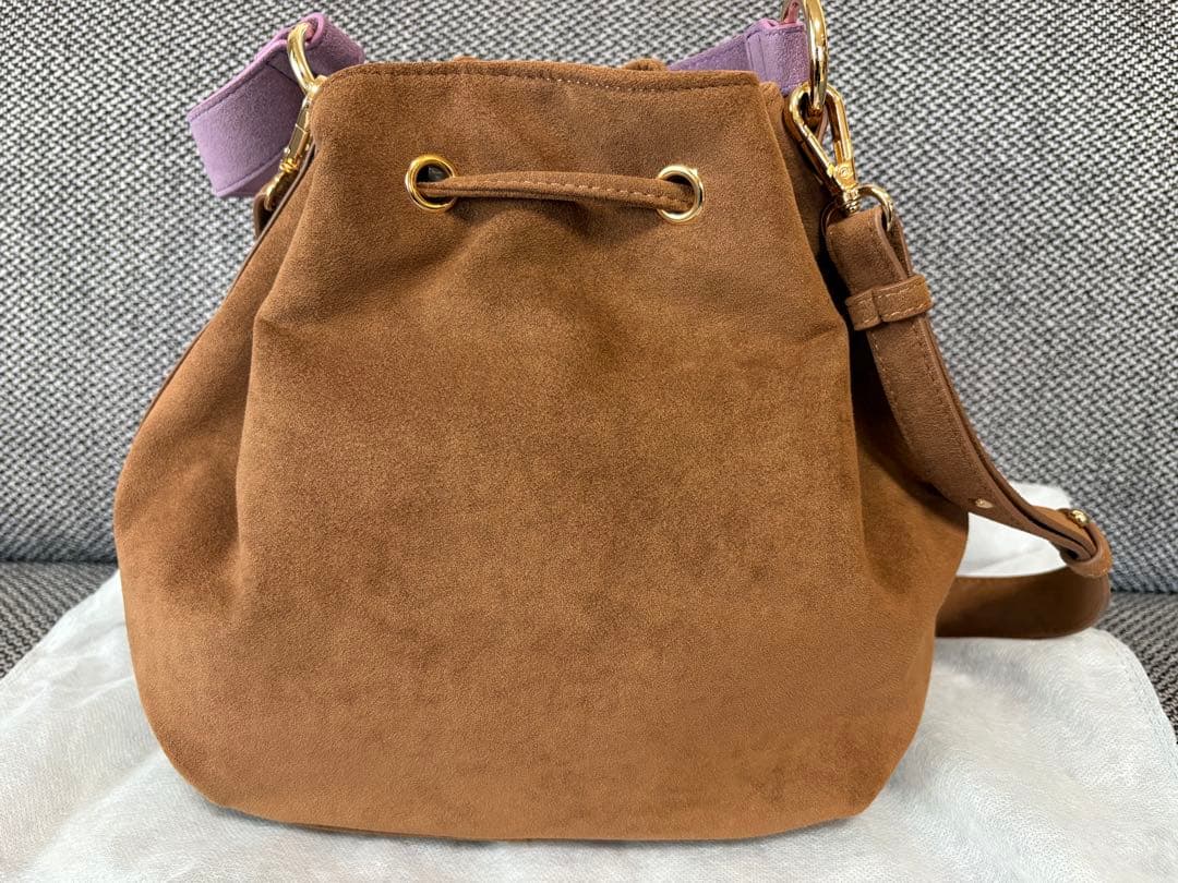 1回使用★HINC NUNC バケットバッグ　ブラウン&パープル　スエード