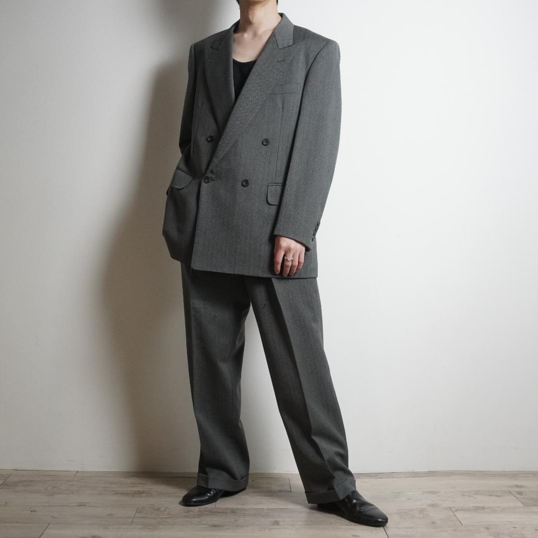 90s Burberrys ヘリンボーン柄ダブルセットスーツ グレー/VW177