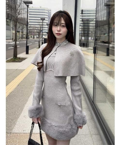 Darich ビジューケープニットミニワンピース グレー FREE ダーリッチ