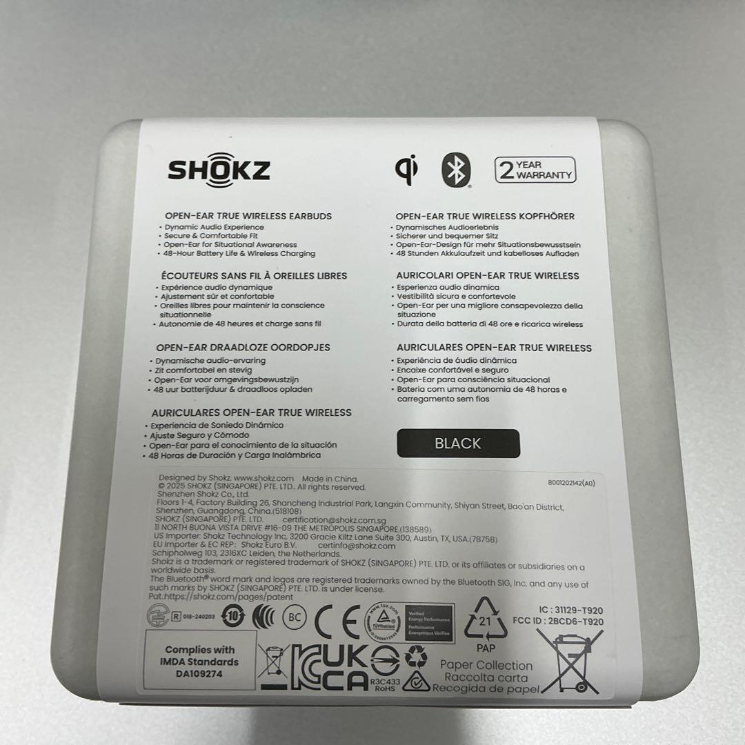 SHOKZ OPENFIT 2+ ブラック　新品未開封　購入証明書付き