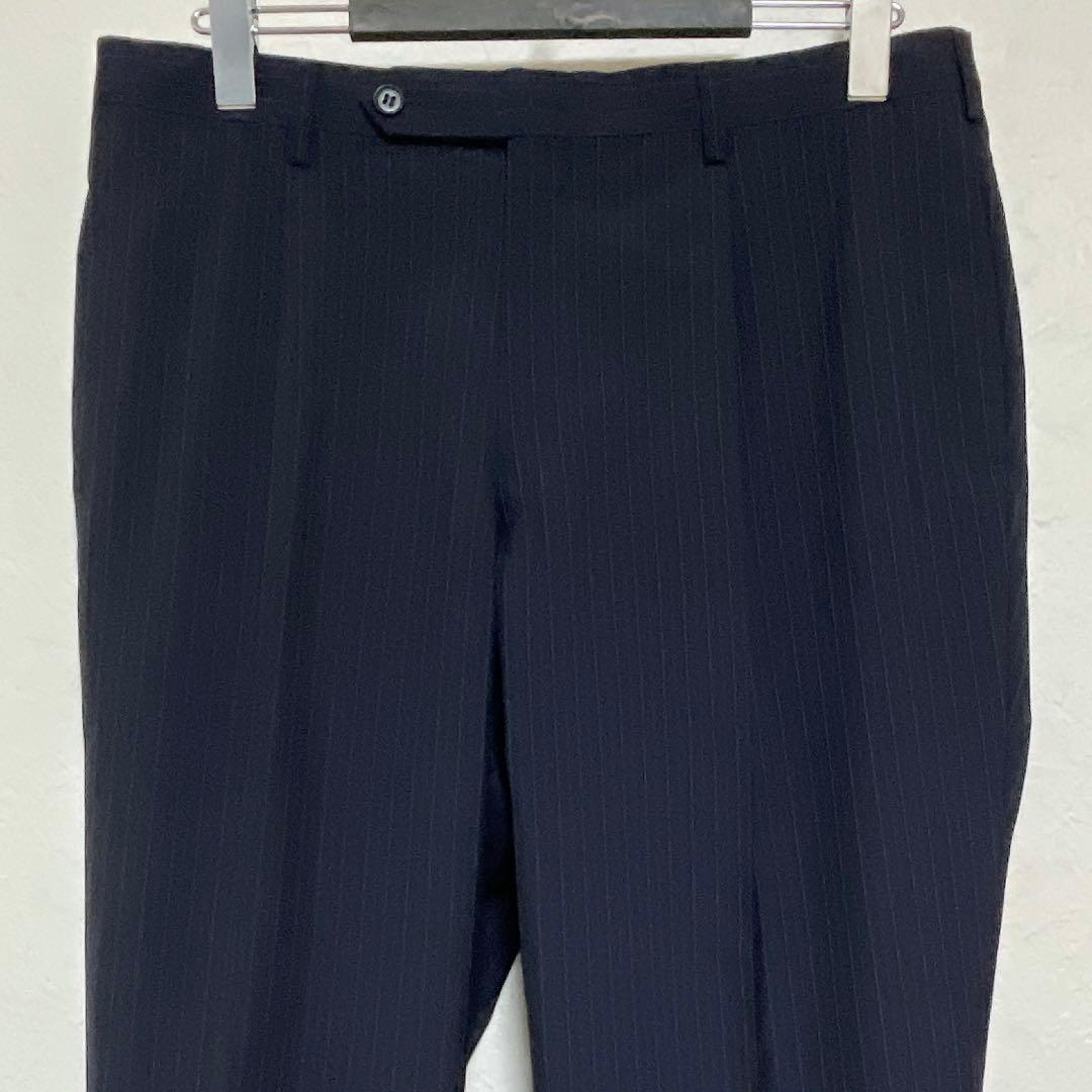 【美品】ニューヨーカー ピンストライプスーツ 上下 AB7 ネイビー ウール混