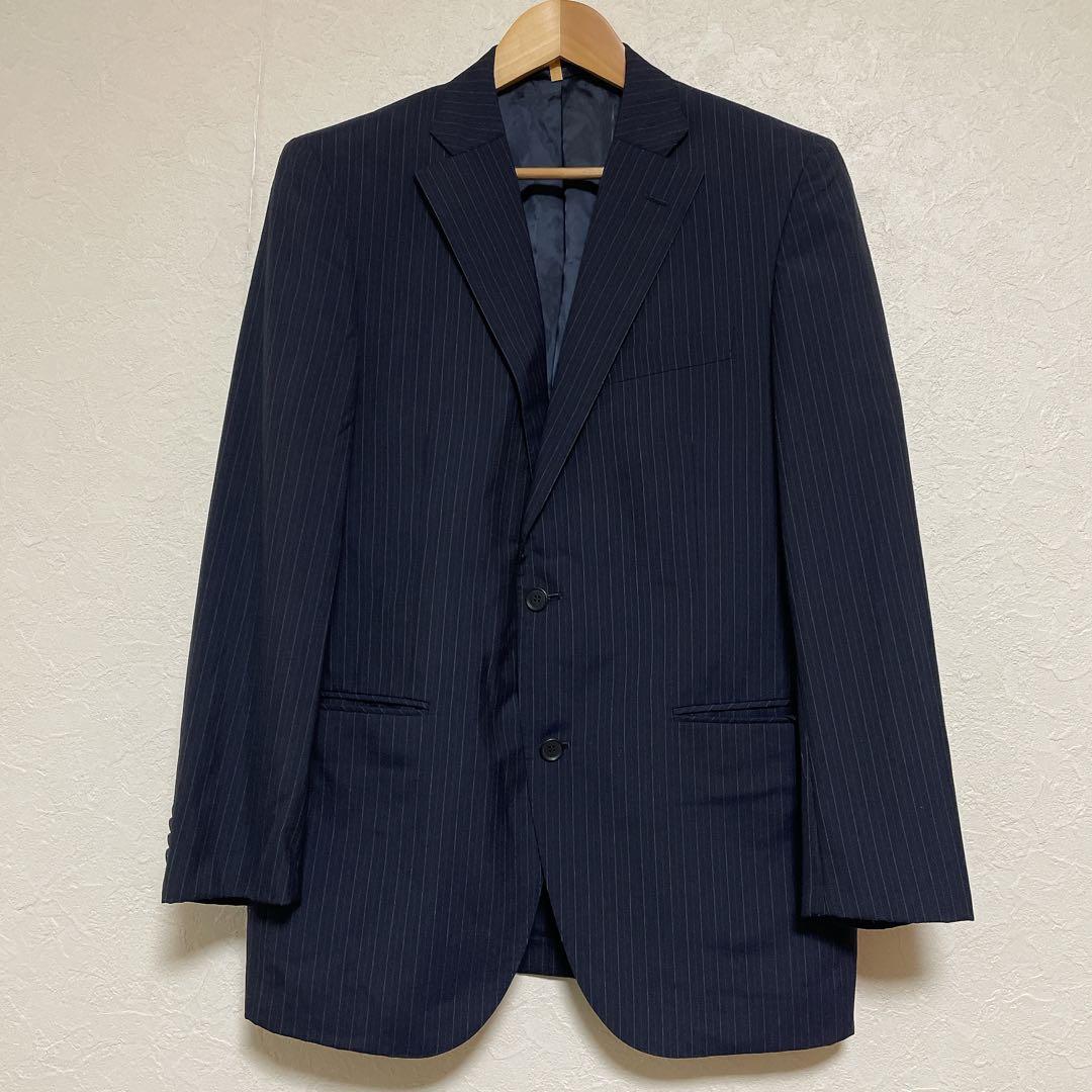 【美品】ニューヨーカー ピンストライプスーツ 上下 AB7 ネイビー ウール混