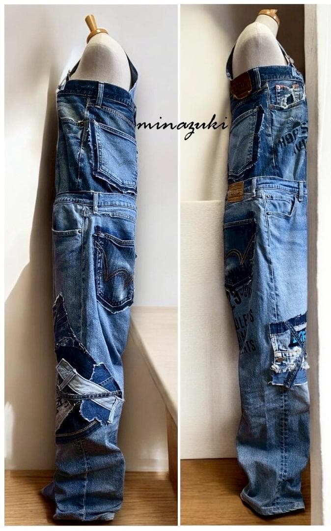ちびすけ！週末セール！オーバーオール☆デニムパッチワーク☆デニムリメイク