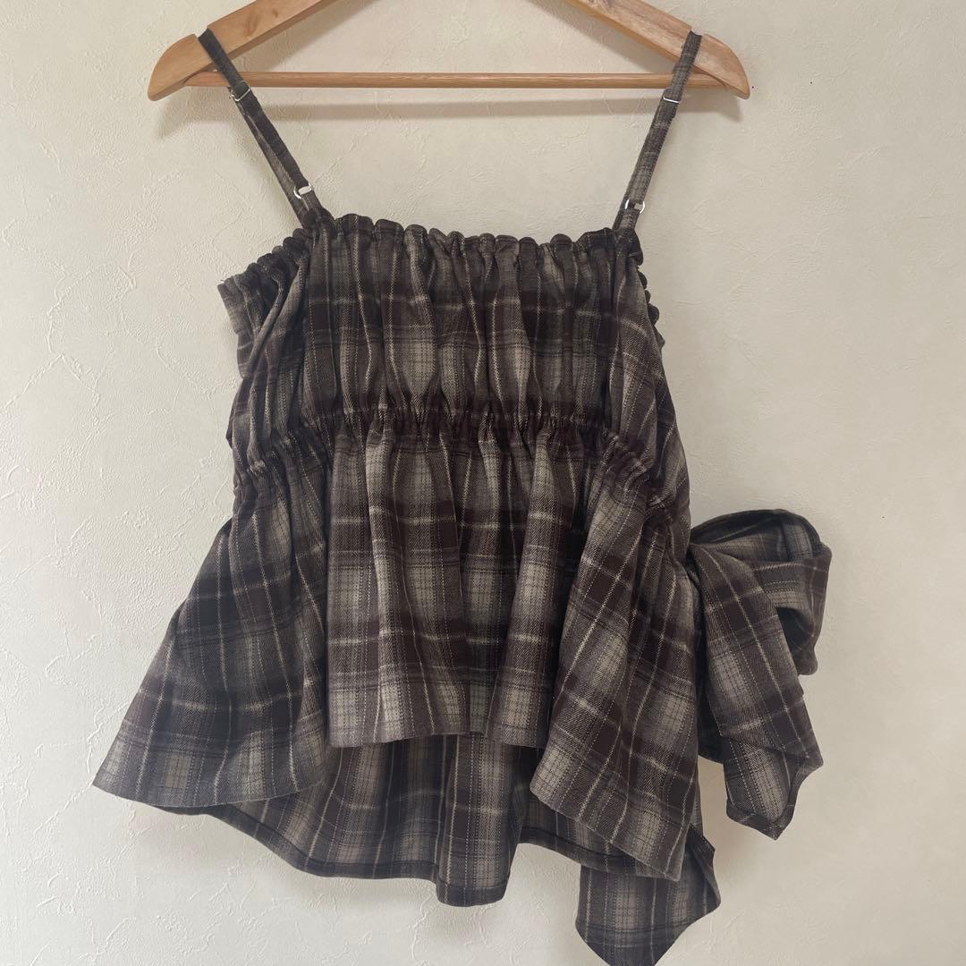 mideal オンブレチェックダブルリボンビスチェ ブラウン