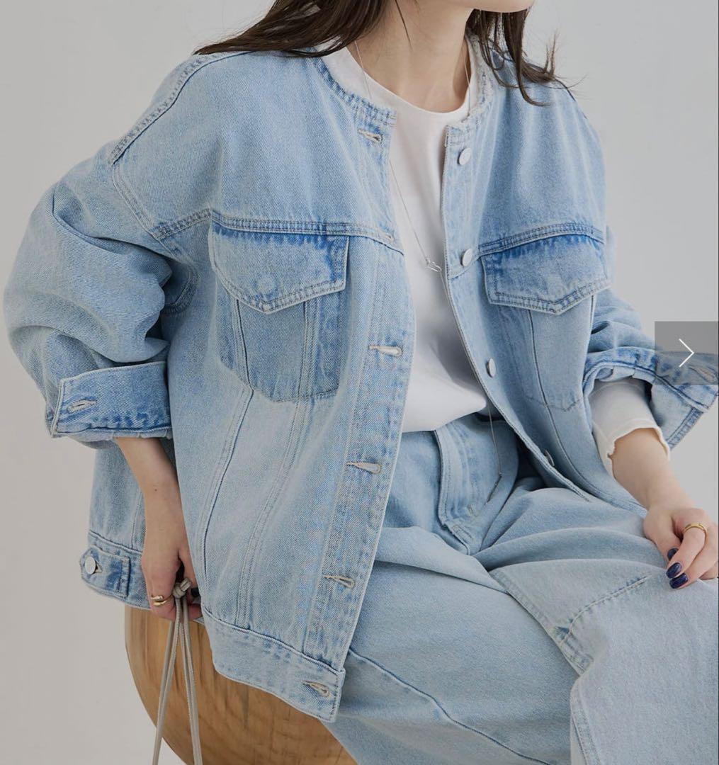 美品 ピュアルセシン デニム ノーカラー ジャケット