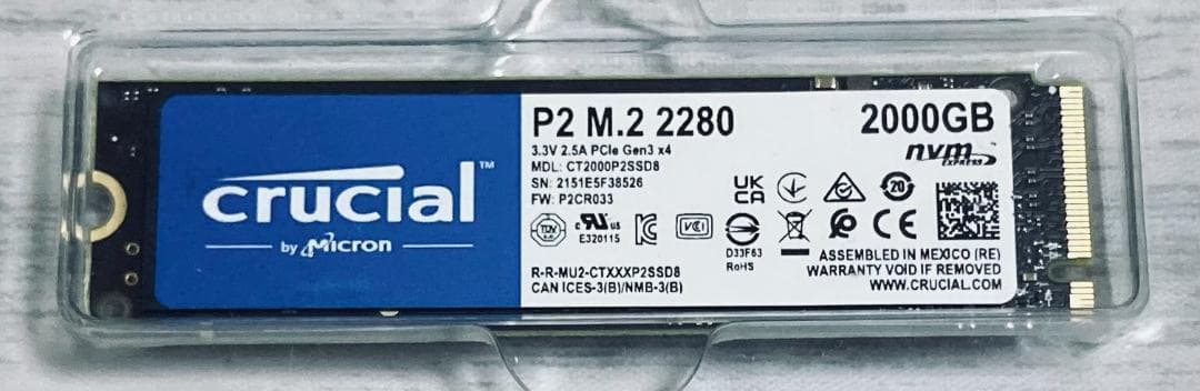 Crucial P2 2TB M.2 NVMe SSD 国内正規品 データ消去済